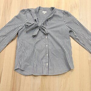 J. Crew Blue & White Striped Tie-Neck Blouse | Size Medium